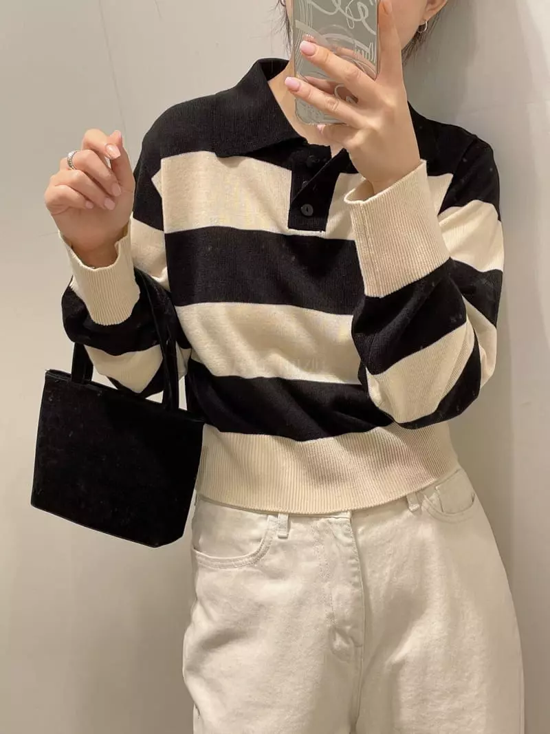 Odor - Korean Women Fashion - #thelittlethings - Willy Stripes Collar Knit Tee - 4