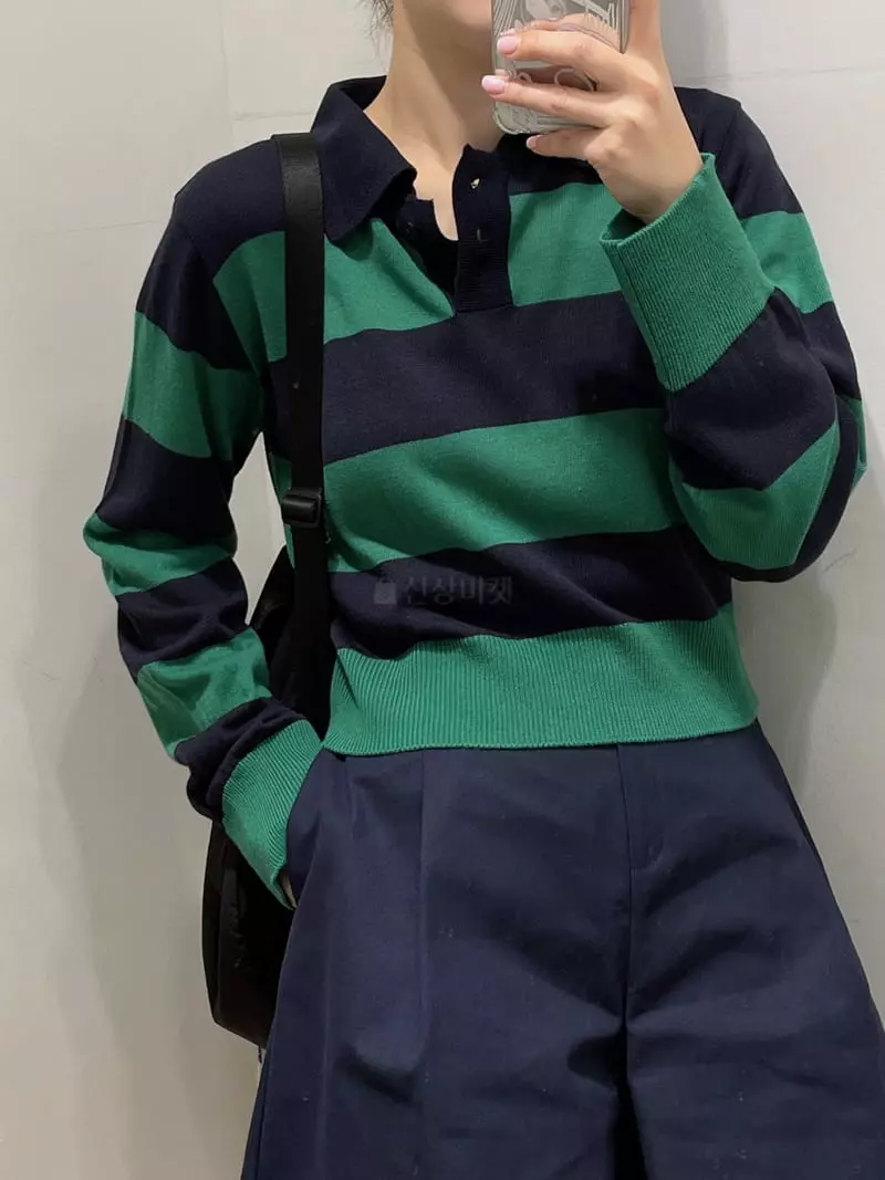 Odor - Korean Women Fashion - #momslook - Willy Stripes Collar Knit Tee - 6