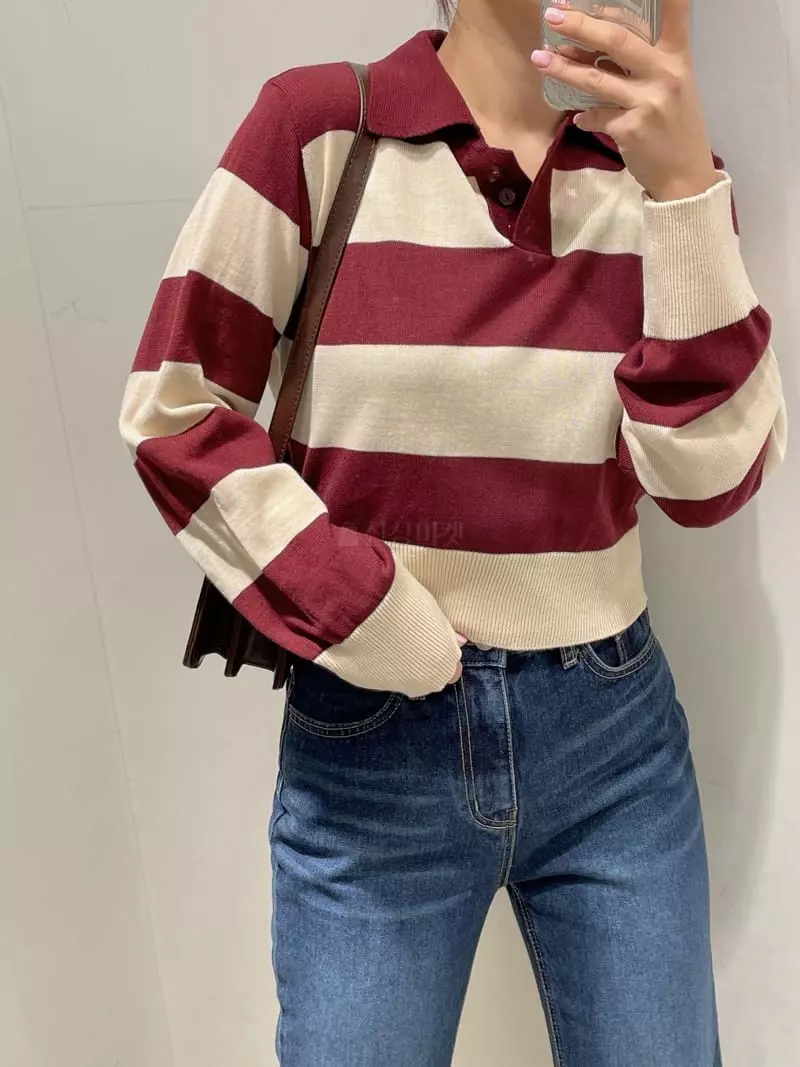Odor - Korean Women Fashion - #momslook - Willy Stripes Collar Knit Tee - 8