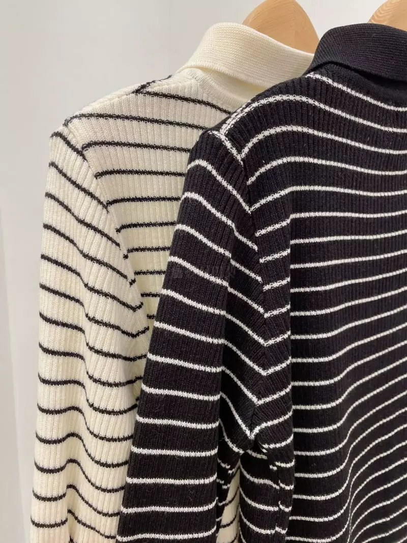 Odor - Korean Women Fashion - #pursuepretty - Stripes  Collar Knit Tee