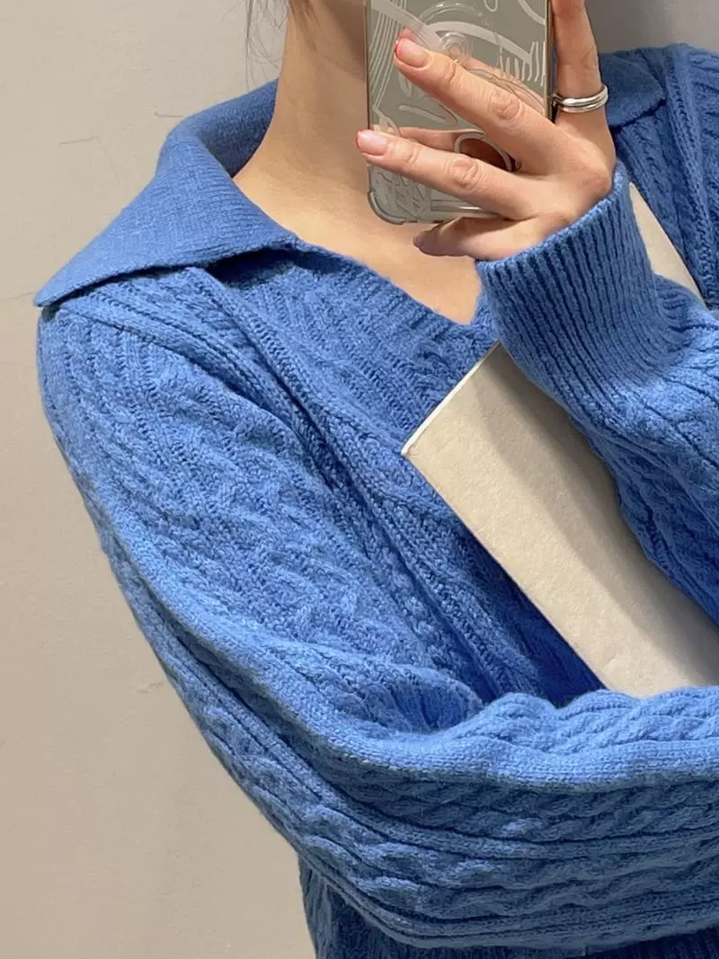 Odor - Korean Women Fashion - #pursuepretty - Cable Collar Knit Tee