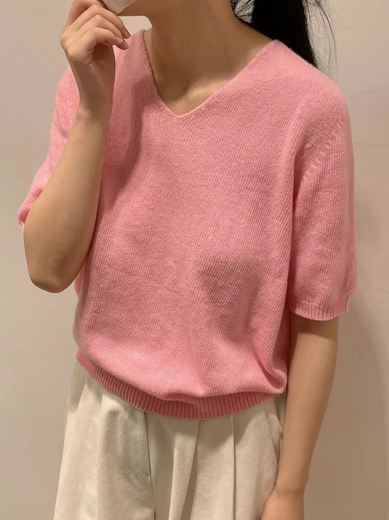 Odor - Korean Women Fashion - #restrostyle - Daily V Knit Tee - 3