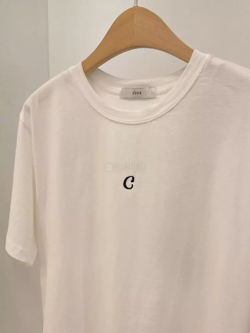 Odor - Korean Women Fashion - #romanticstyle - Classic Embroidery Tee - 7