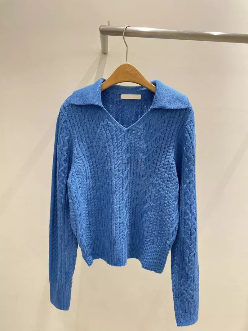 Odor - Korean Women Fashion - #romanticstyle - Cable Collar Knit Tee - 3