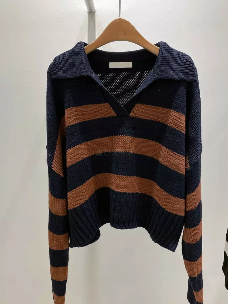Odor - Korean Women Fashion - #shopsmall - Crop Stripes Collar Knit Tee - 7