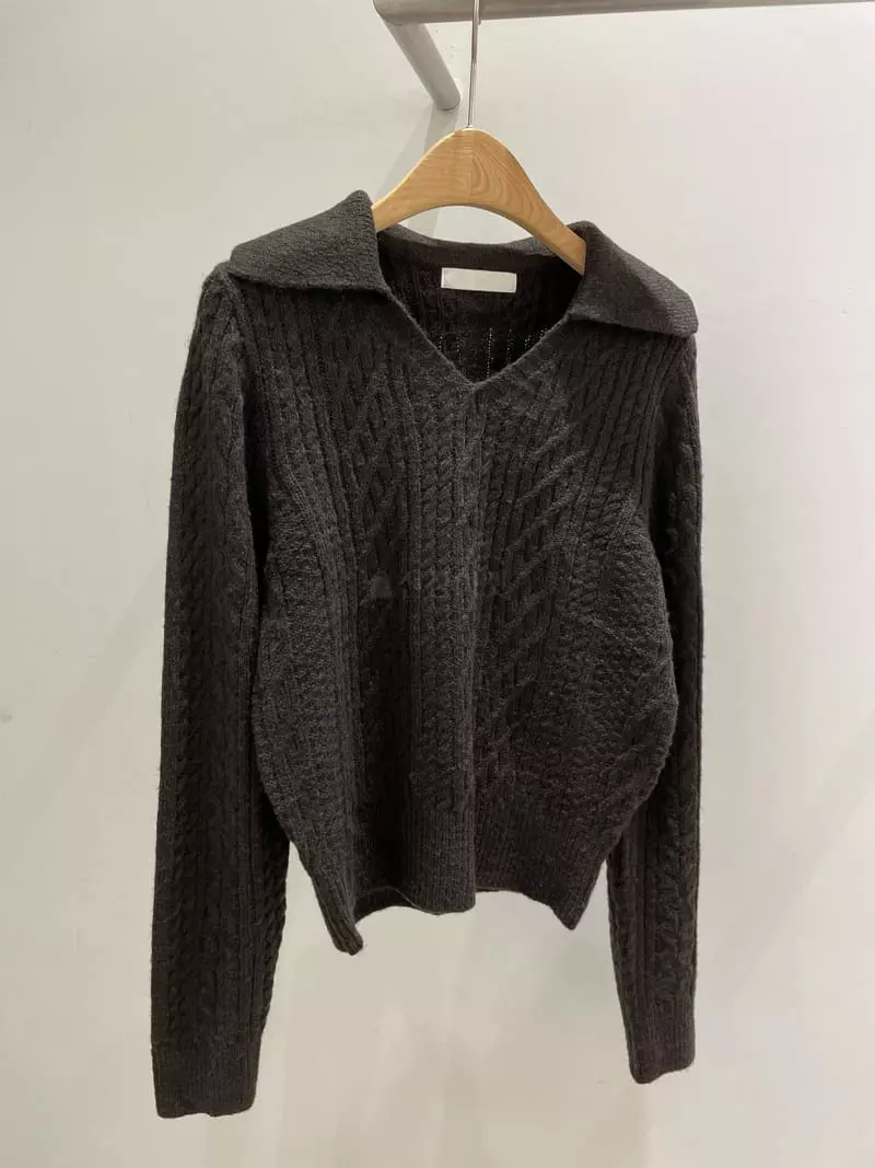 Odor - Korean Women Fashion - #romanticstyle - Cable Collar Knit Tee - 4