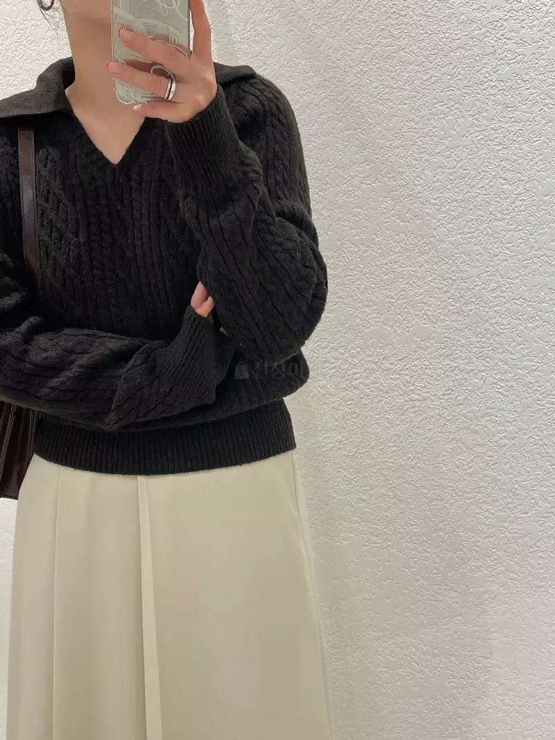 Odor - Korean Women Fashion - #thatsdarling - Cable Collar Knit Tee - 5