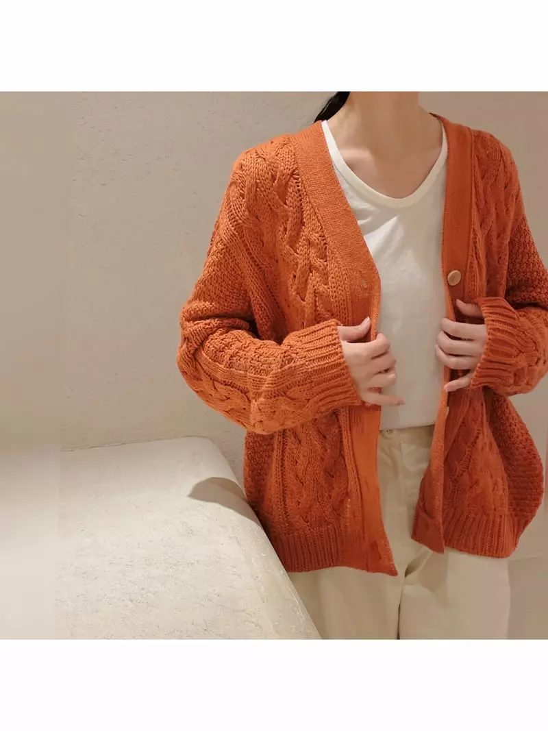 Odor - Korean Women Fashion - #womensfashion - Wood Button Cardigan - 5