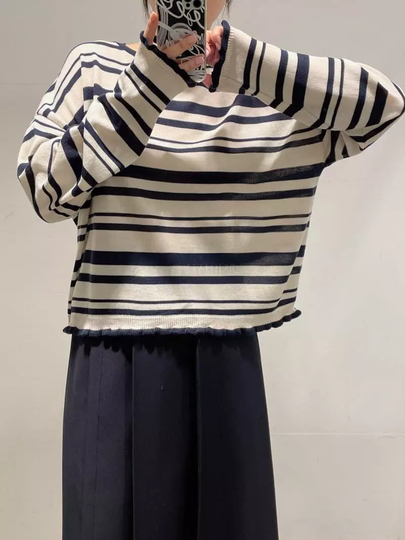 Odor - Korean Women Fashion - #womensfashion - Milk Stripes Knit Tee - 6