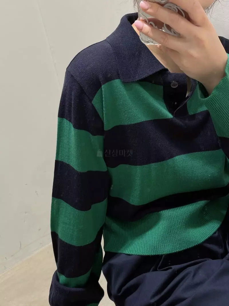 Odor - Korean Women Fashion - #womensfashion - Willy Stripes Collar Knit Tee - 7