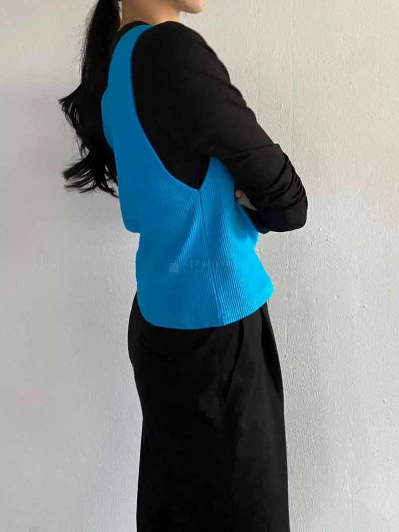 Of Course - Korean Women Fashion - #momslook - Bye Rib Vest - 7