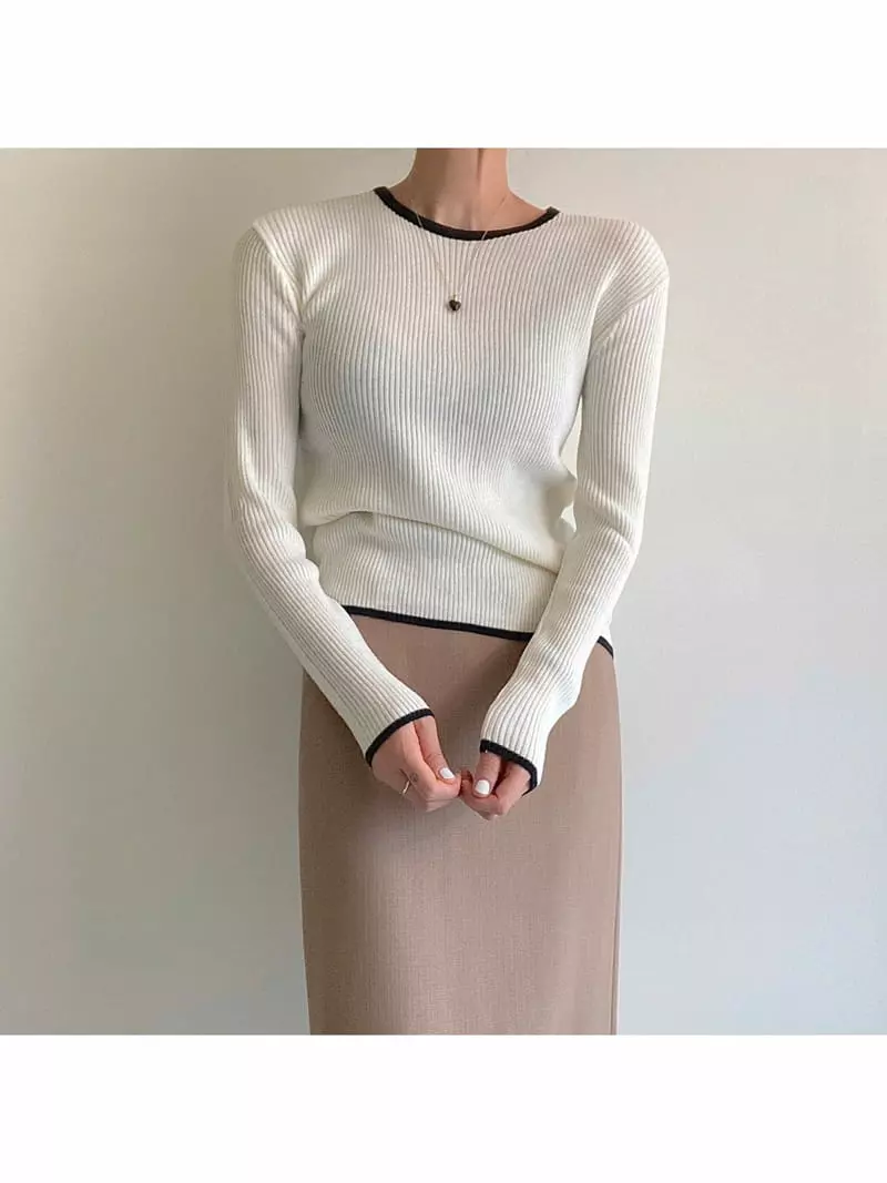 Ondo - Korean Women Fashion - #momslook - Rib Color Knit Tee - 2