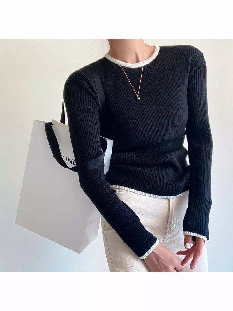 Ondo - Korean Women Fashion - #momslook - Rib Color Knit Tee - 3