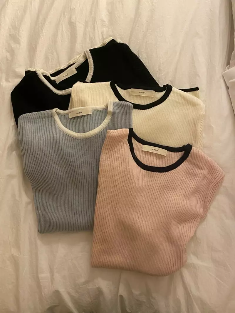 Ondo - Korean Women Fashion - #momslook - Rib Color Knit Tee - 4