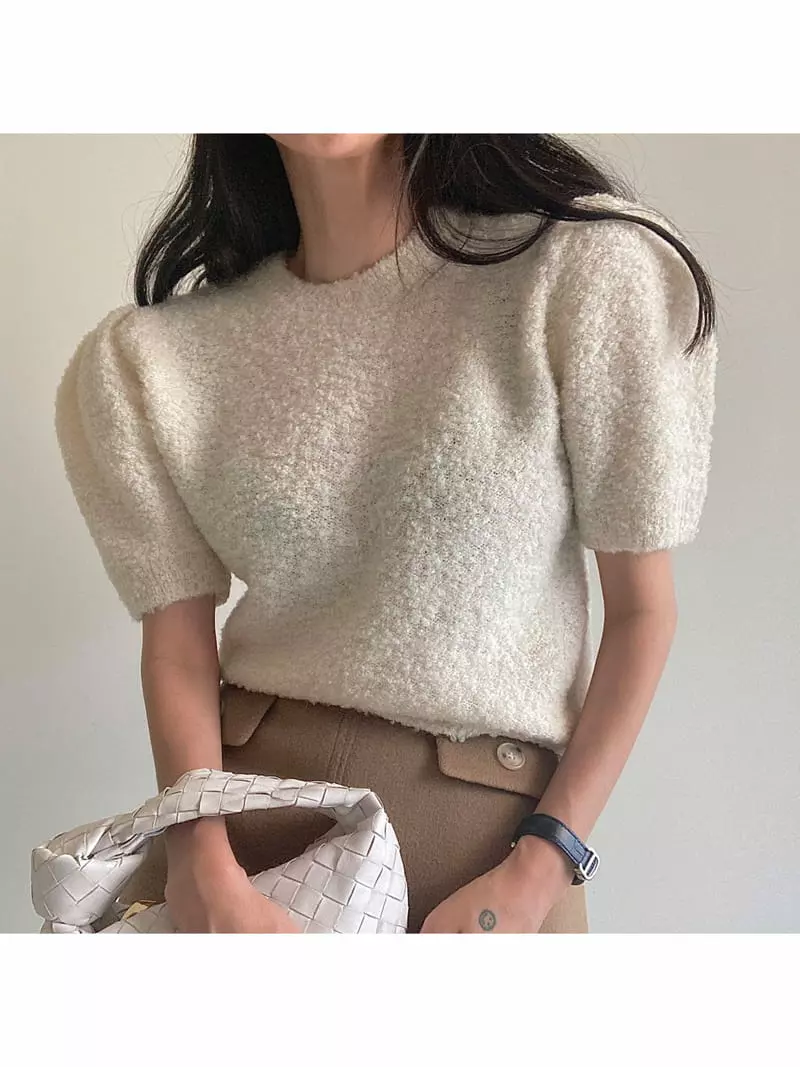 Ondo - Korean Women Fashion - #momslook - Bookle Puff Knit Tee