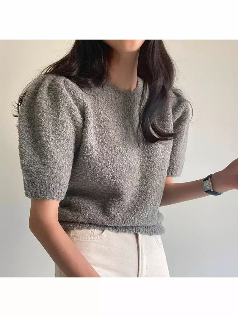 Ondo - Korean Women Fashion - #momslook - Bookle Puff Knit Tee - 11