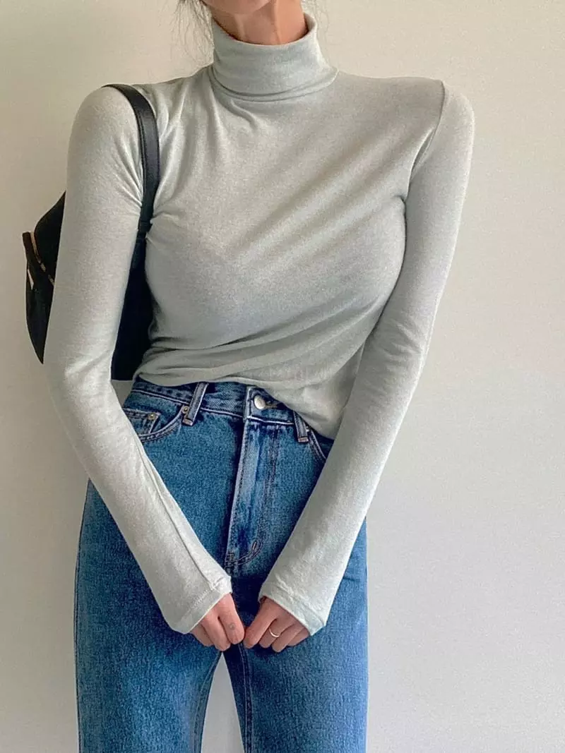 Ondo - Korean Women Fashion - #momslook - Angora Turtleneck Tee - 2