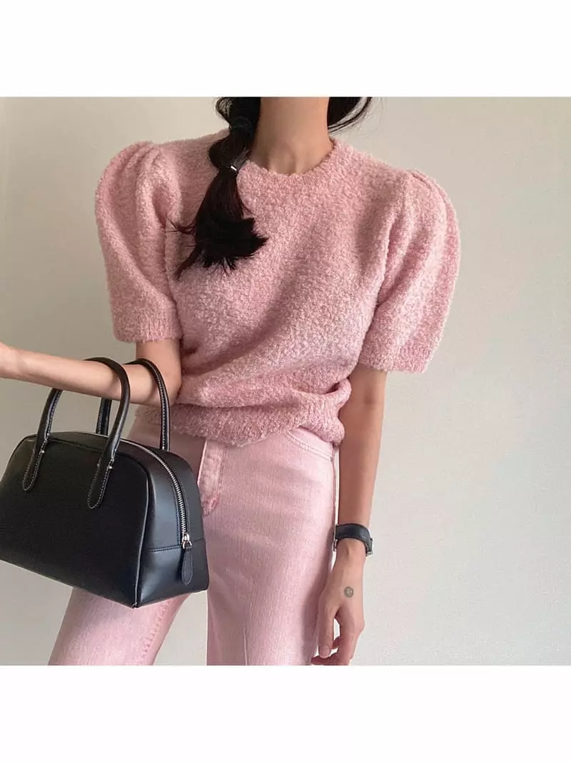 Ondo - Korean Women Fashion - #pursuepretty - Bookle Puff Knit Tee - 5