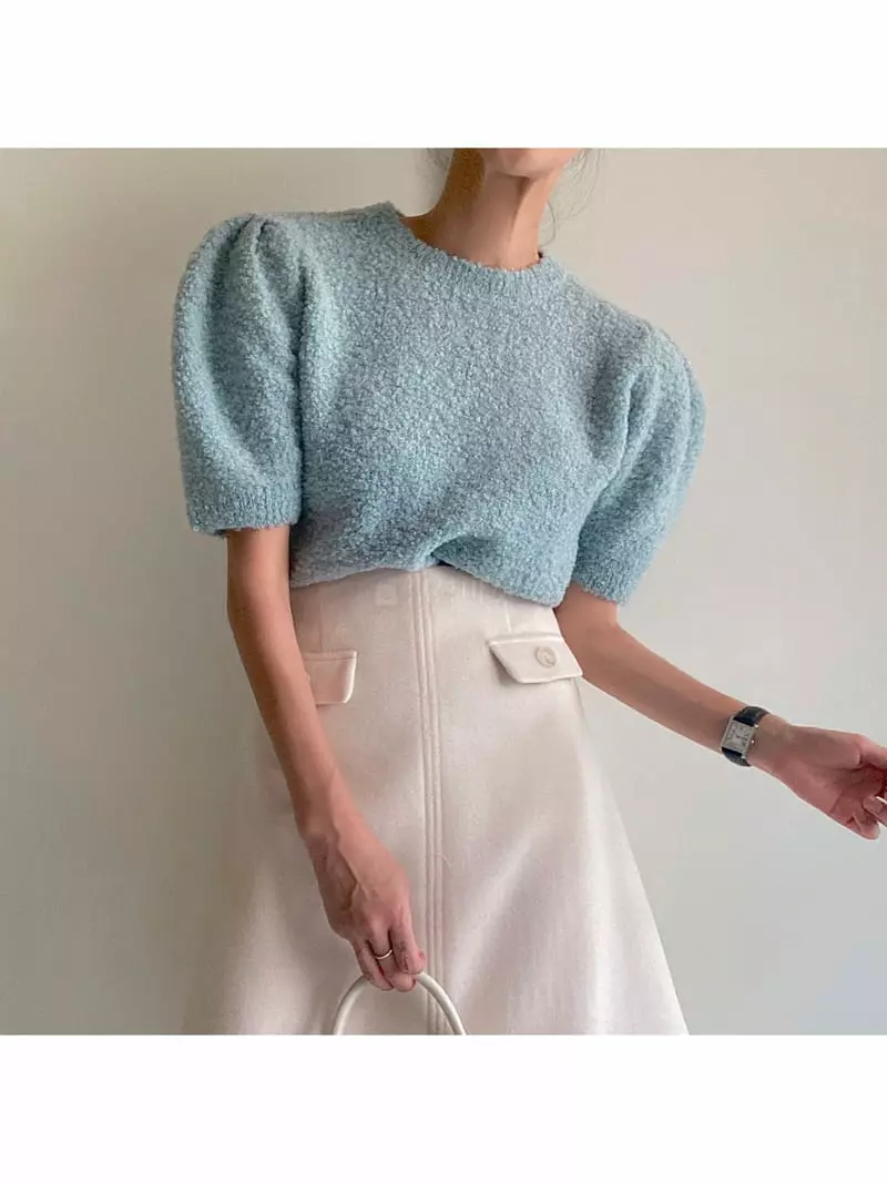 Ondo - Korean Women Fashion - #restrostyle - Bookle Puff Knit Tee - 6