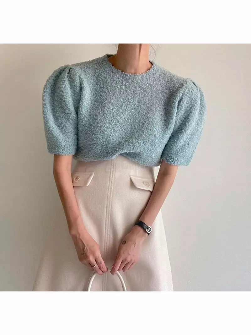 Ondo - Korean Women Fashion - #romanticstyle - Bookle Puff Knit Tee - 7
