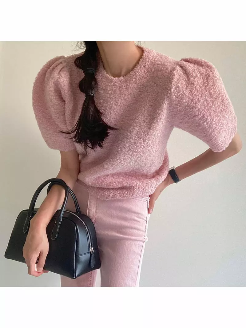 Ondo - Korean Women Fashion - #vintageinspired - Bookle Puff Knit Tee - 3