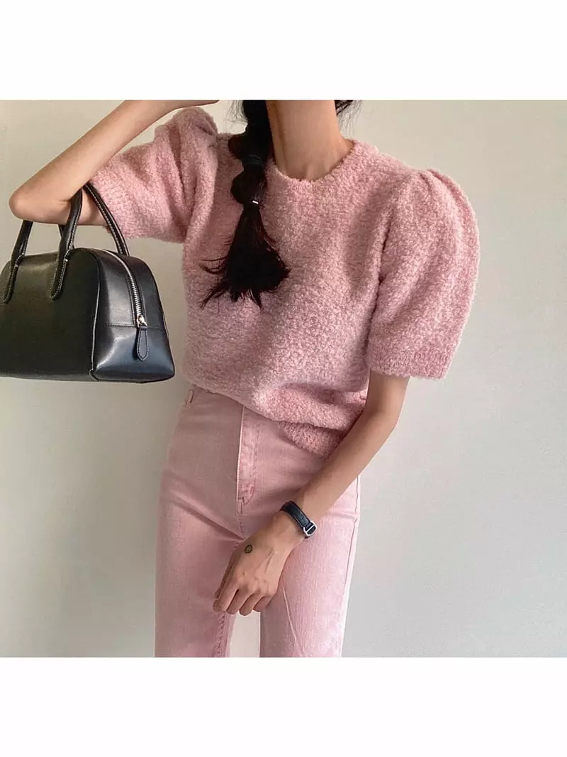Ondo - Korean Women Fashion - #vintageinspired - Bookle Puff Knit Tee - 4