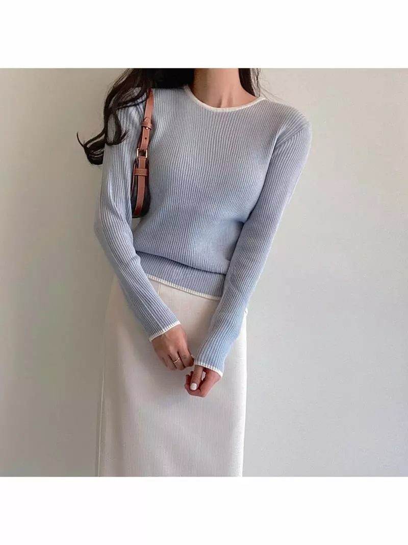 Ondo - Korean Women Fashion - #womensfashion - Rib Color Knit Tee