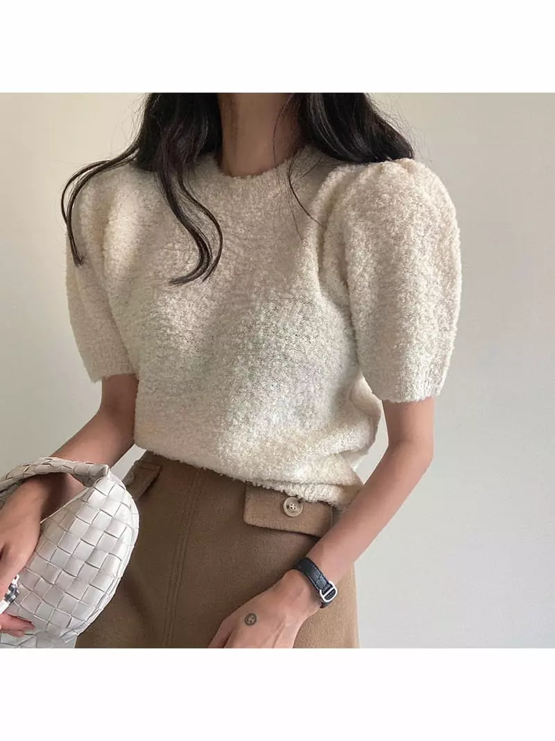 Ondo - Korean Women Fashion - #womensfashion - Bookle Puff Knit Tee - 2