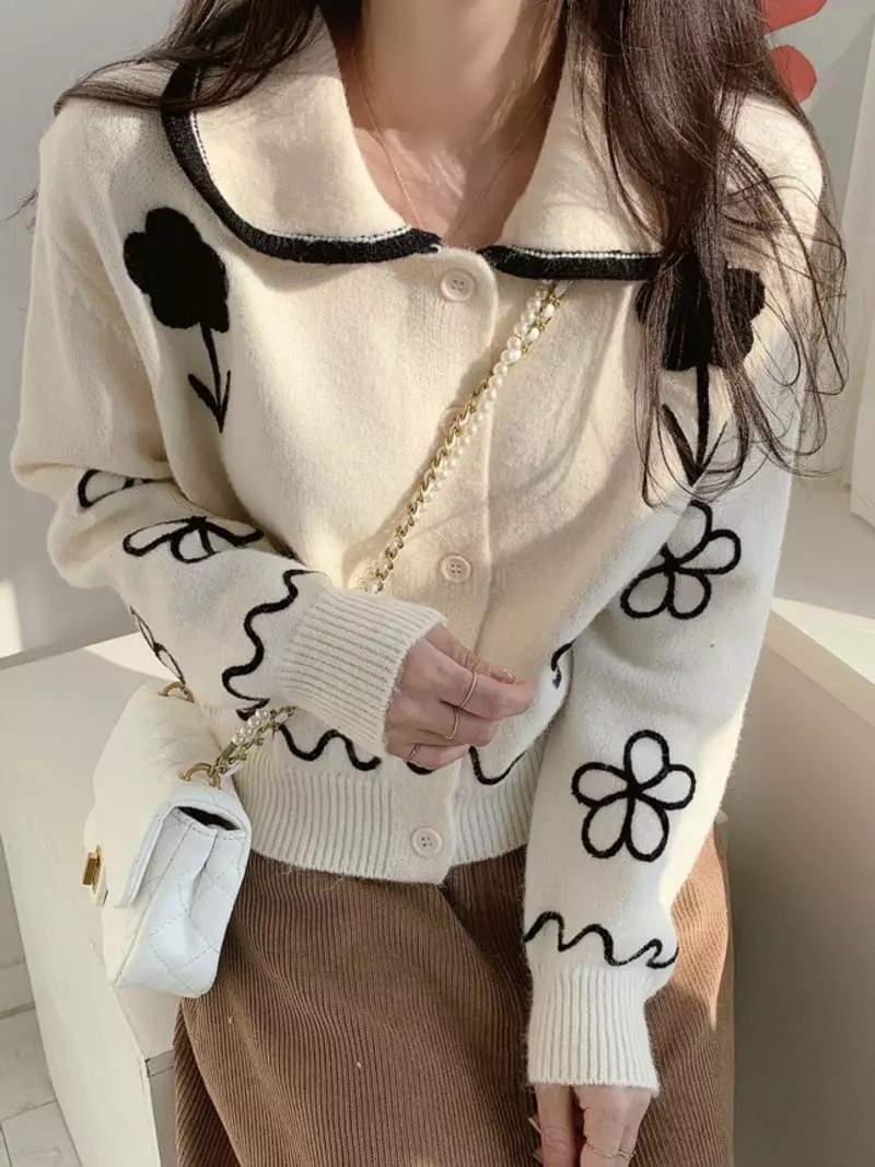 Oneway - Korean Women Fashion - #momslook - Flower Cardigan - 2