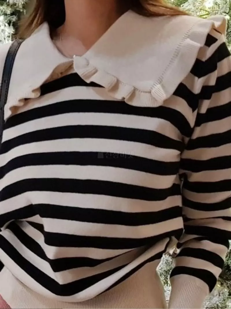 Oneway - Korean Women Fashion - #momslook - Stripes Frill Knit Tee