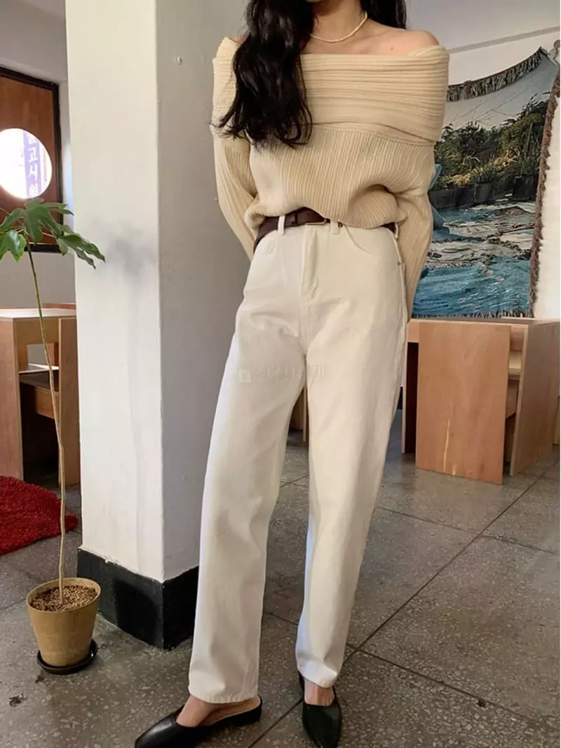Oneway - Korean Women Fashion - #romanticstyle - Yuri Off Knit Tee - 3