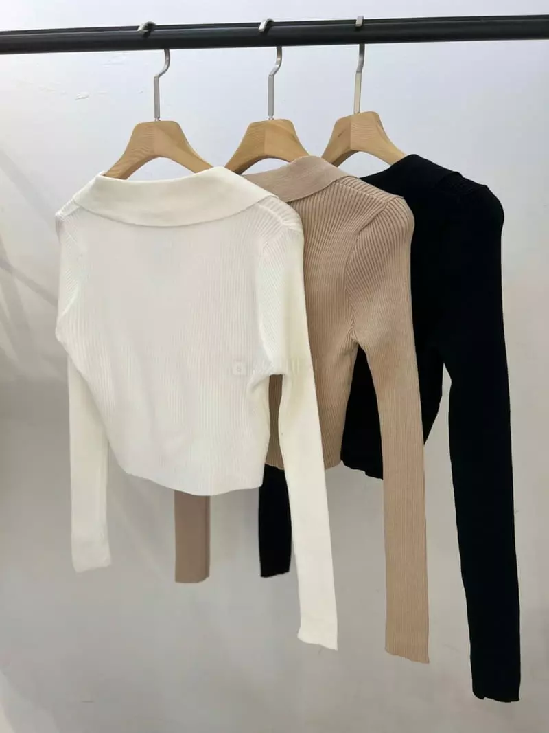 Oneway - Korean Women Fashion - #vintageinspired - Collar Rib Knit Tee - 4