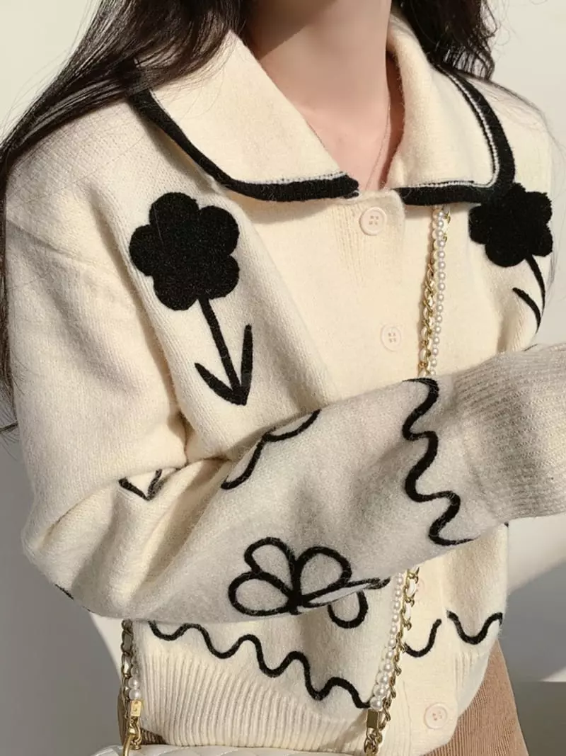 Oneway - Korean Women Fashion - #womensfashion - Flower Cardigan - 5