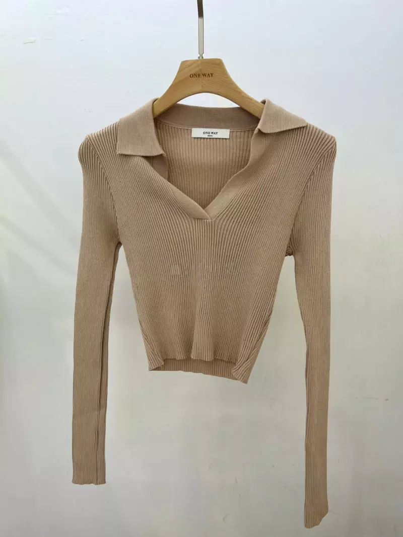 Oneway - Korean Women Fashion - #womensfashion - Collar Rib Knit Tee - 2
