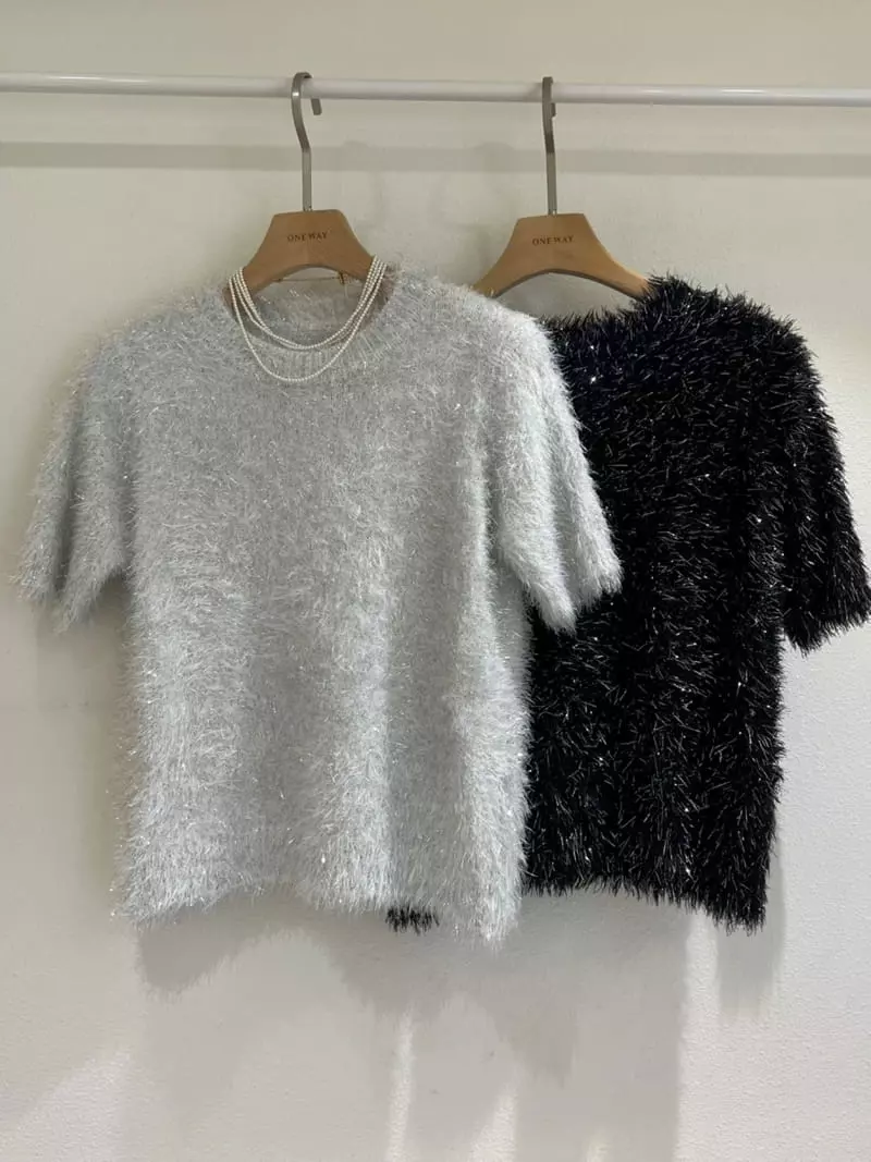 Oneway - Korean Women Fashion - #momslook - Bling Short Knit Tee - 4