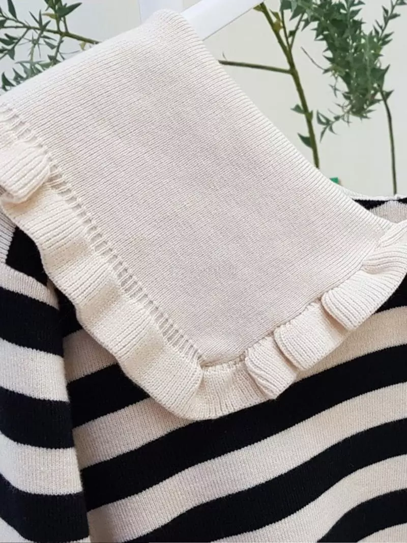 Oneway - Korean Women Fashion - #momslook - Stripes Frill Knit Tee - 4