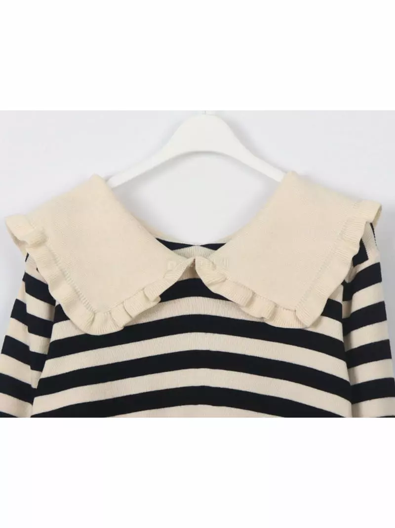 Oneway - Korean Women Fashion - #womensfashion - Stripes Frill Knit Tee - 6