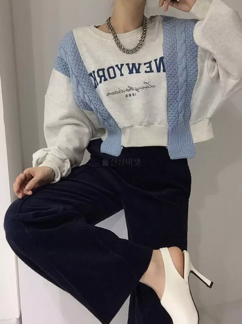 Oneway - Korean Women Fashion - #womensfashion - Knit New York Sweatshirt