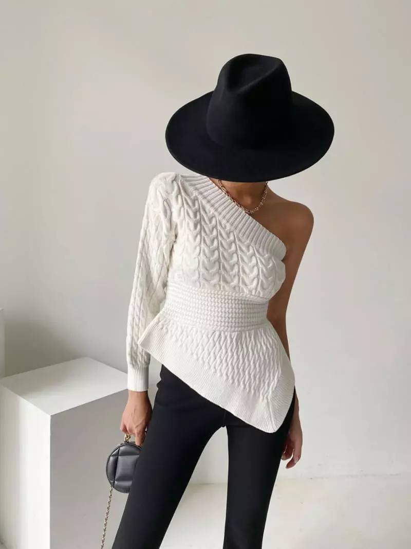 Oneway - Korean Women Fashion - #womensfashion - Twist Off Shoulder Knit Tee - 2
