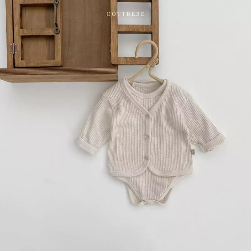 Oott Bebe - Korean Baby Fashion - #babyfever - J Cardigan Bodysuit Bonnet Set - 3