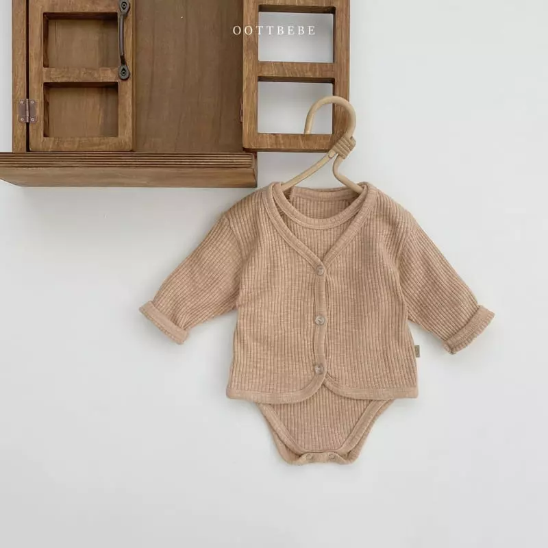 Oott Bebe - Korean Baby Fashion - #babyfever - J Cardigan Bodysuit Bonnet Set - 4
