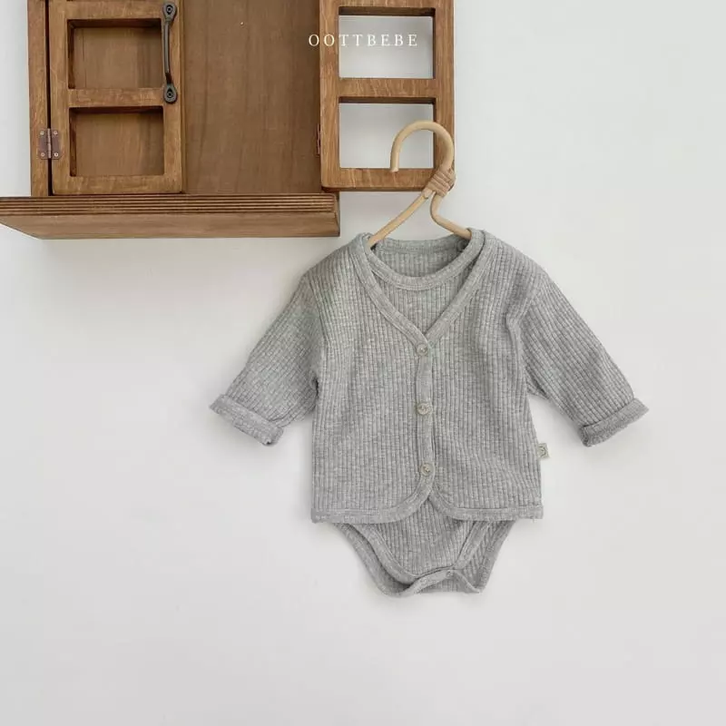 Oott Bebe - Korean Baby Fashion - #babylifestyle - J Cardigan Bodysuit Bonnet Set - 5