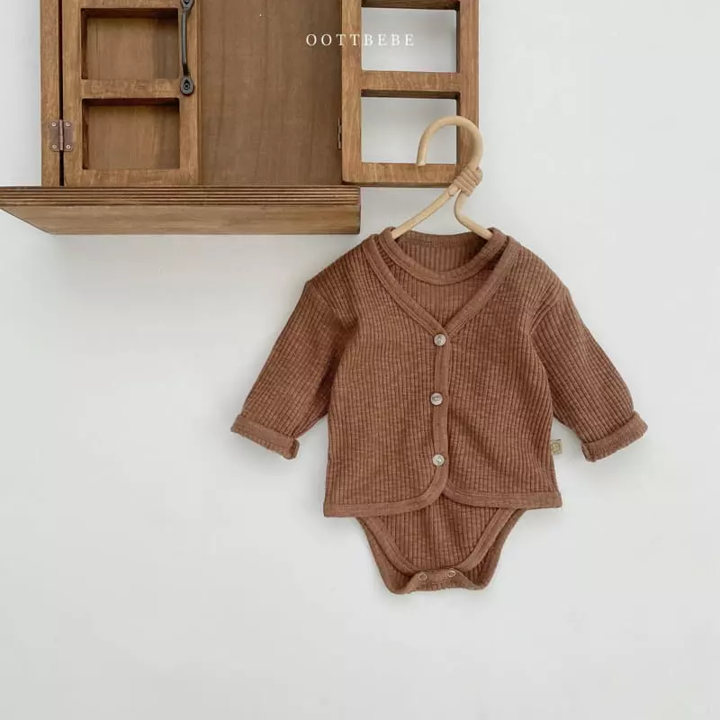 Oott Bebe - Korean Baby Fashion - #babyoninstagram - J Cardigan Bodysuit Bonnet Set - 6