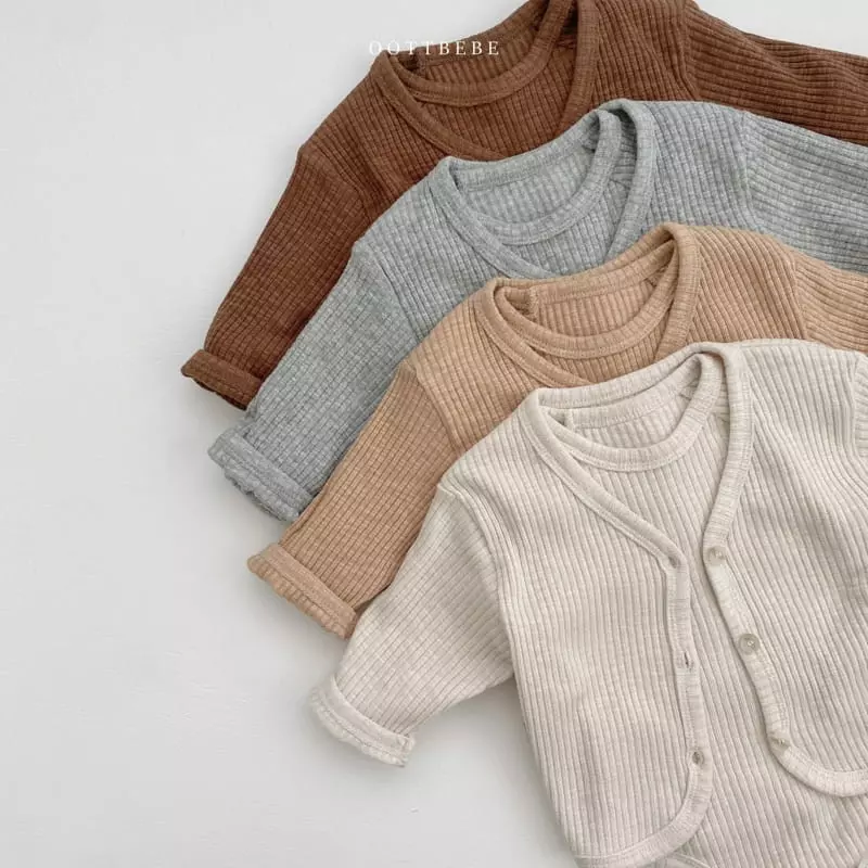 Oott Bebe - Korean Baby Fashion - #babyootd - J Cardigan Bodysuit Bonnet Set - 7