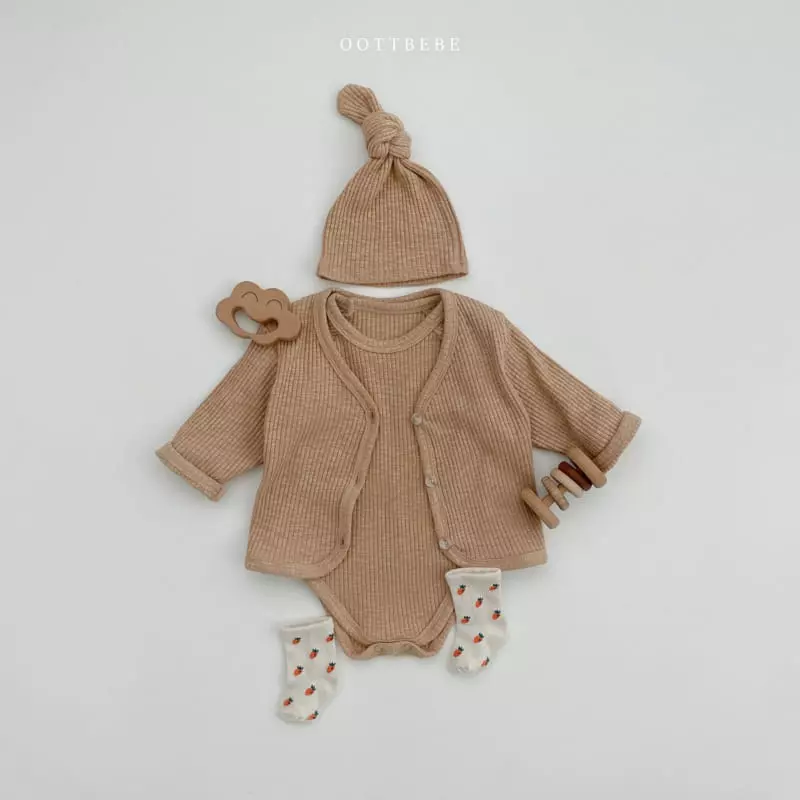Oott Bebe - Korean Baby Fashion - #babyoutfit - J Cardigan Bodysuit Bonnet Set - 9