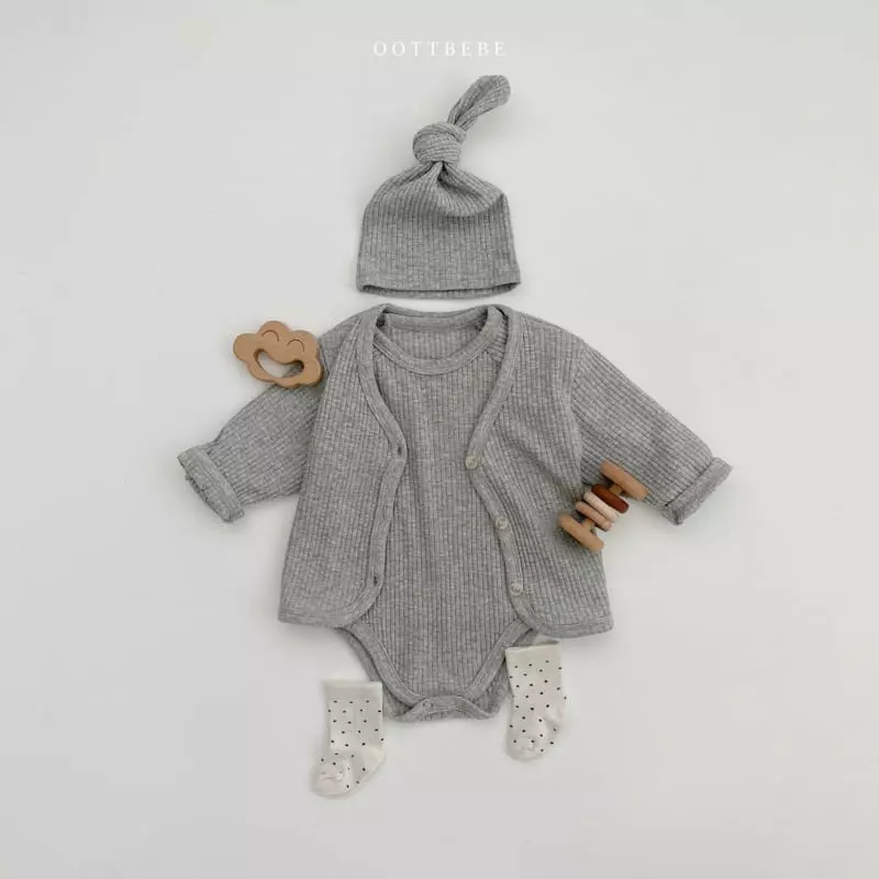 Oott Bebe - Korean Baby Fashion - #babywear - J Cardigan Bodysuit Bonnet Set - 10