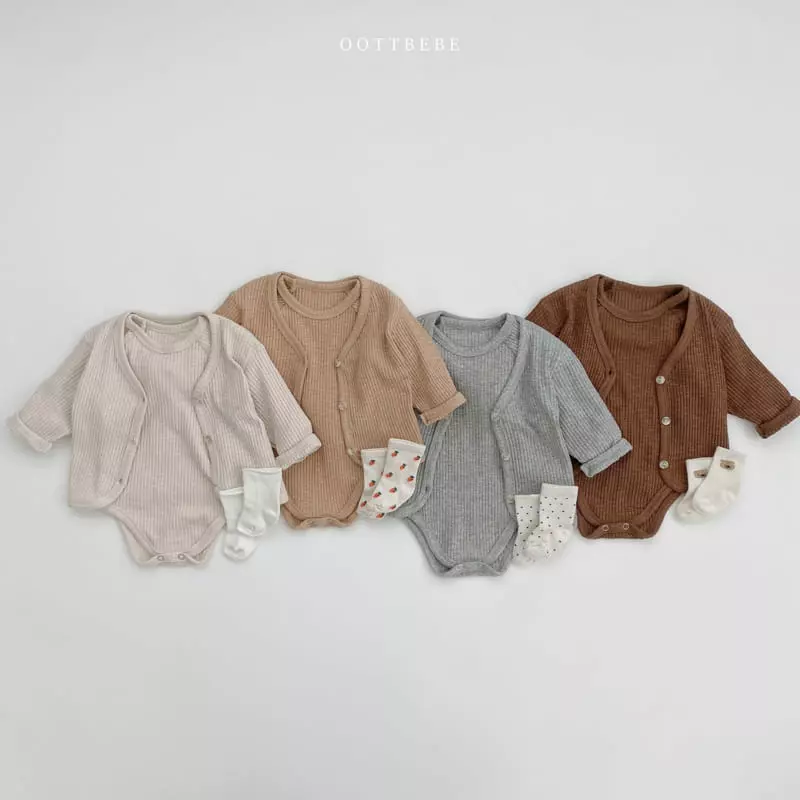 Oott Bebe - Korean Baby Fashion - #onlinebabyshop - J Cardigan Bodysuit Bonnet Set - 12