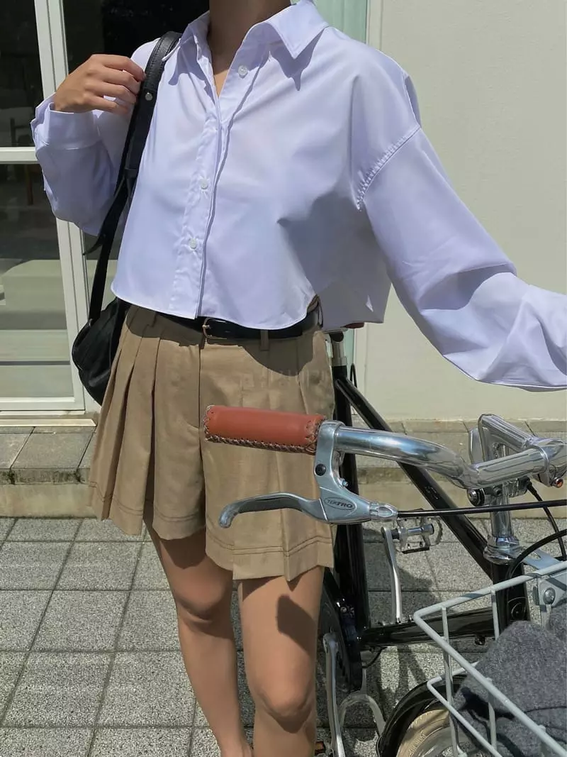 Ouppt - Korean Women Fashion - #momslook - Crop Shirt - 11