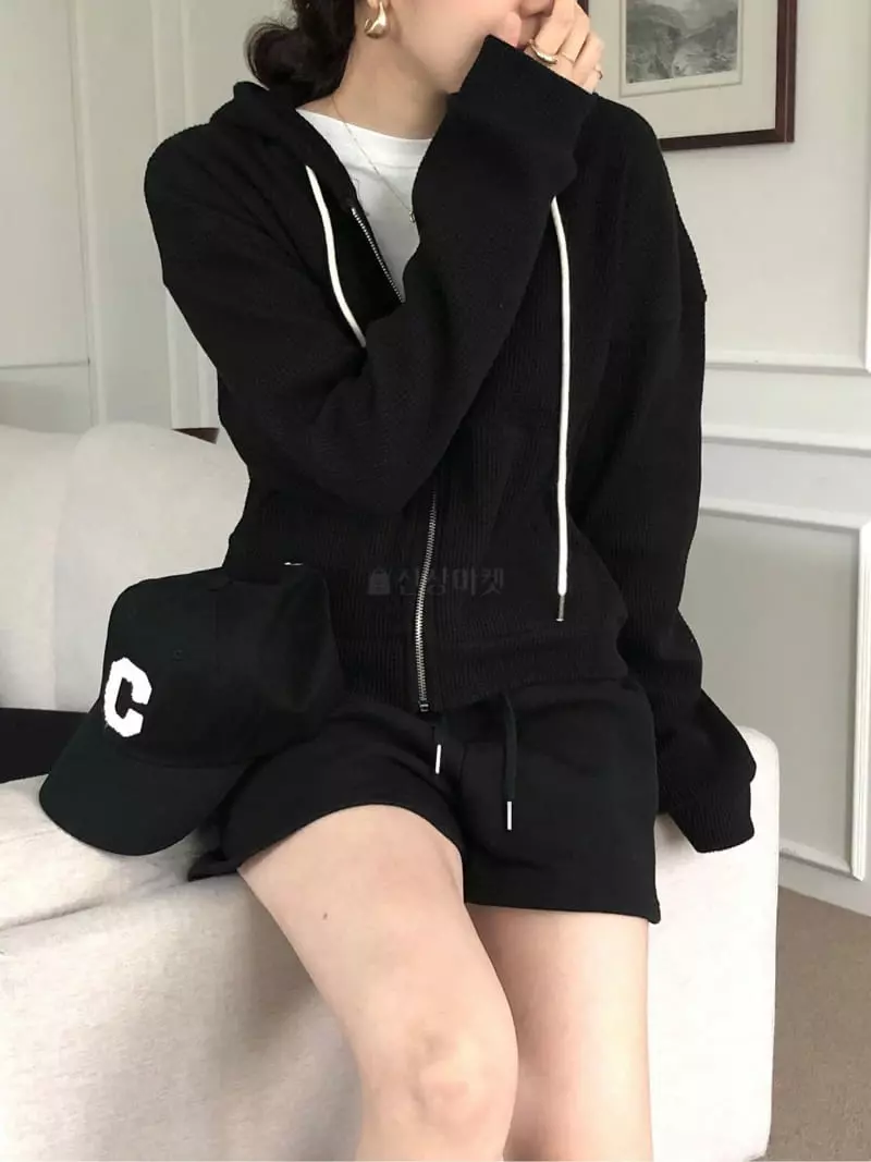 Overclassic - Korean Women Fashion - #momslook - Waffle Hoody Zip-up - 5