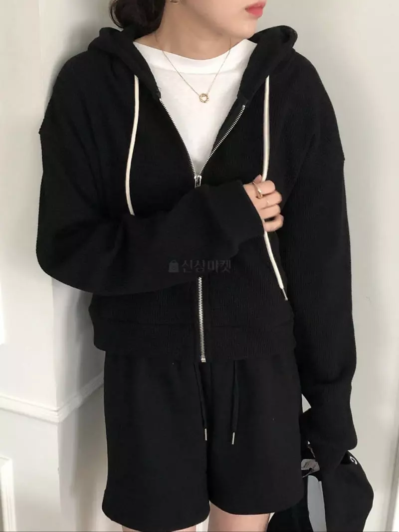 Overclassic - Korean Women Fashion - #momslook - Waffle Hoody Zip-up - 9